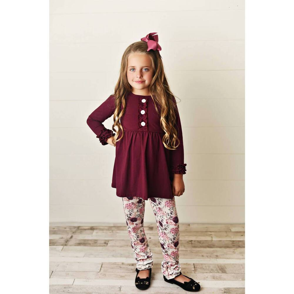 NEW ADORABLE SWEETNESS girls floral set in plum